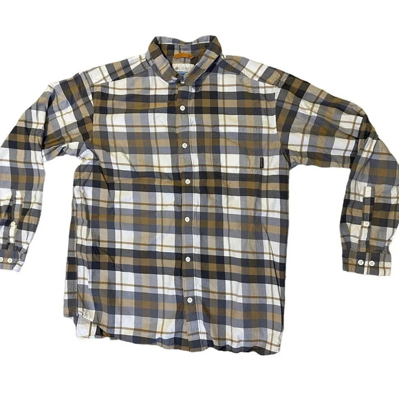 Columbia Vapor Ridge Long Sleeve Button Up Shirt Plaid Brown Gray Men’s XL - Picture 1 of 8